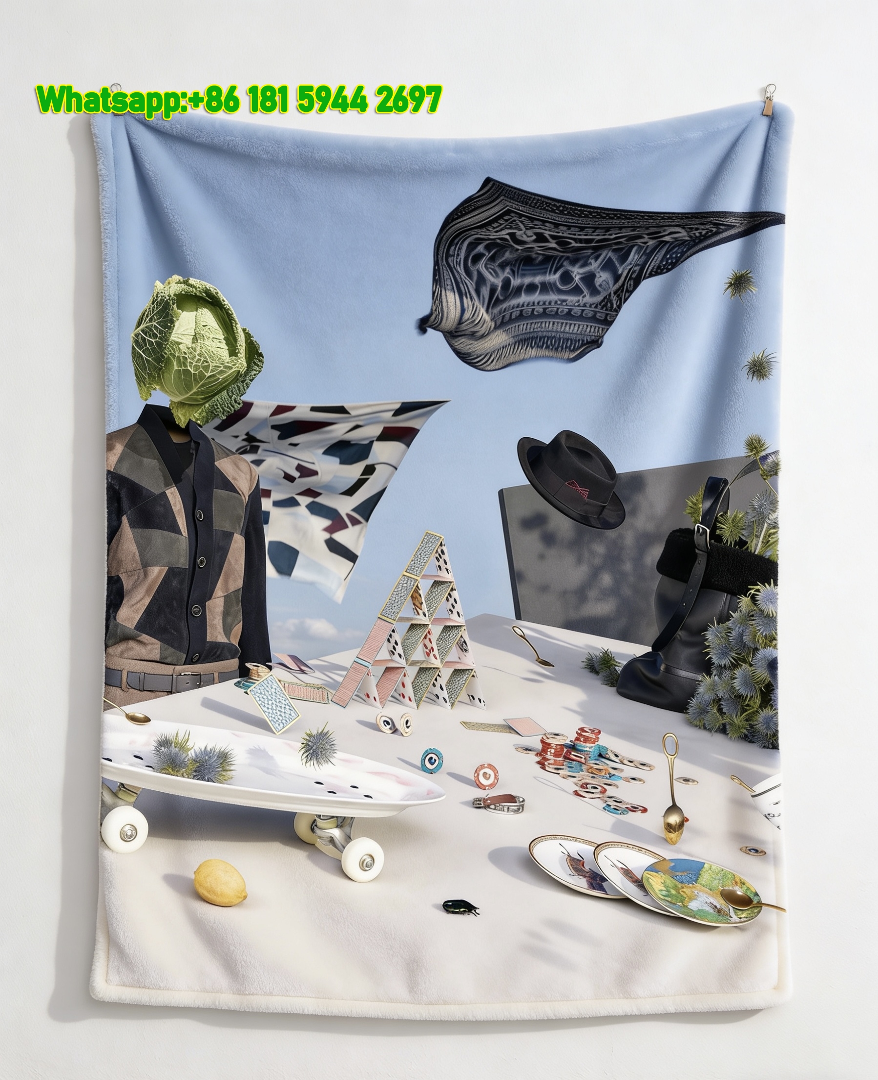 Hermès Inspired Surreal Cabbage Head Flannel Throw Blanket IMG_5155